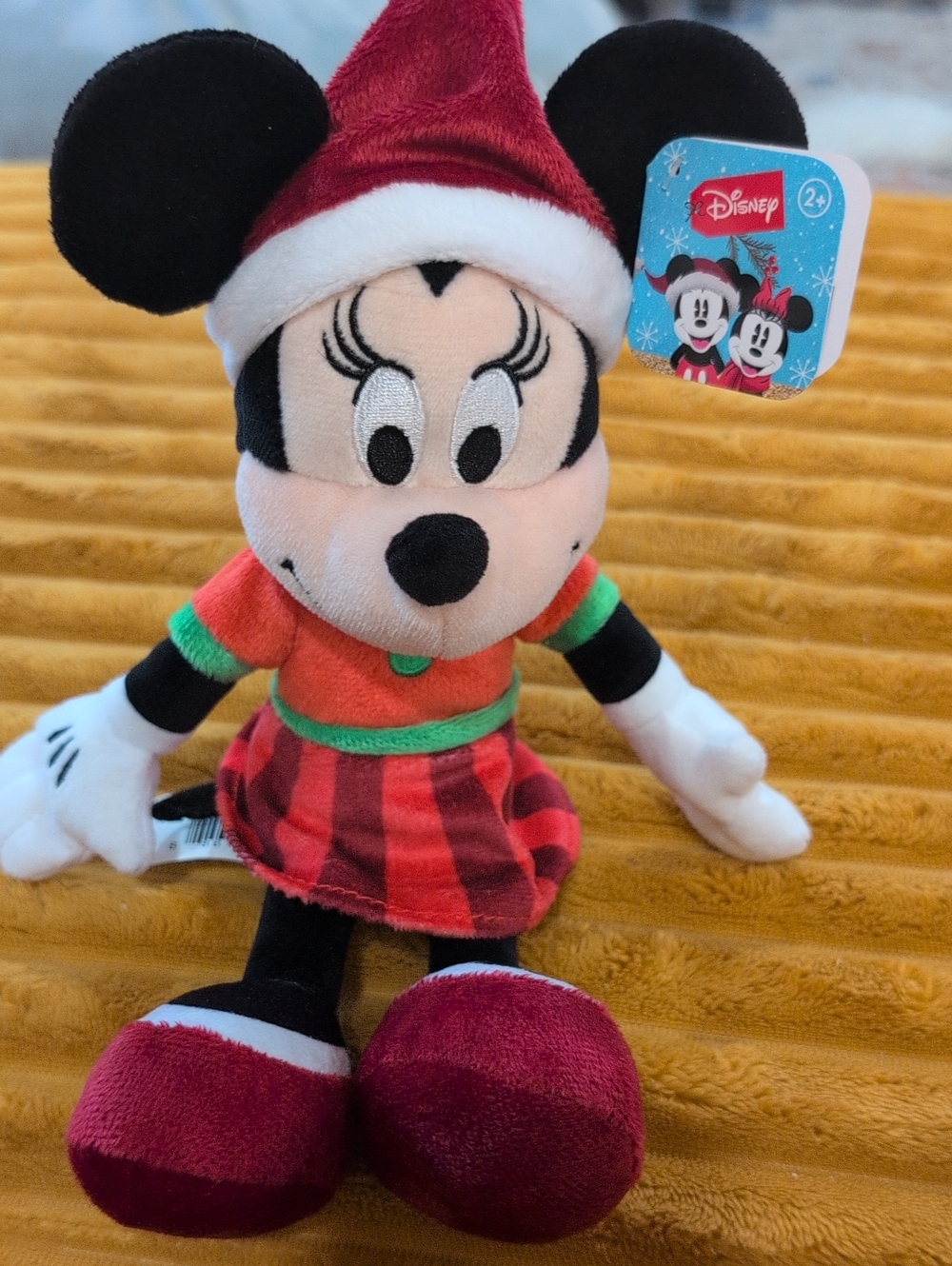 Disney Minnie Mouse Plush in Red, Black & Green Holiday Outfit